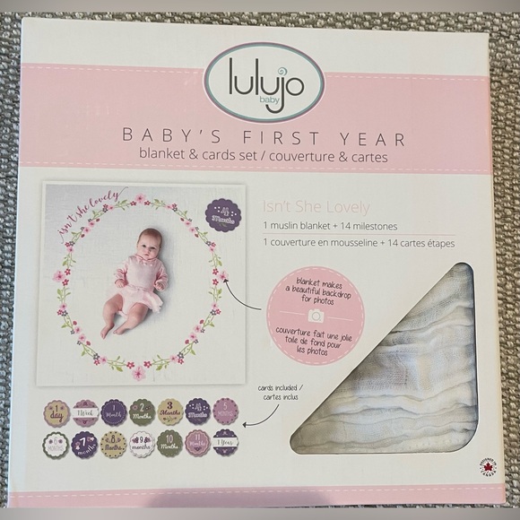 Like New! Baby’s First Isnt She Lovely Muslin Blanket and Milestone Card Set. - Picture 3 of 5
